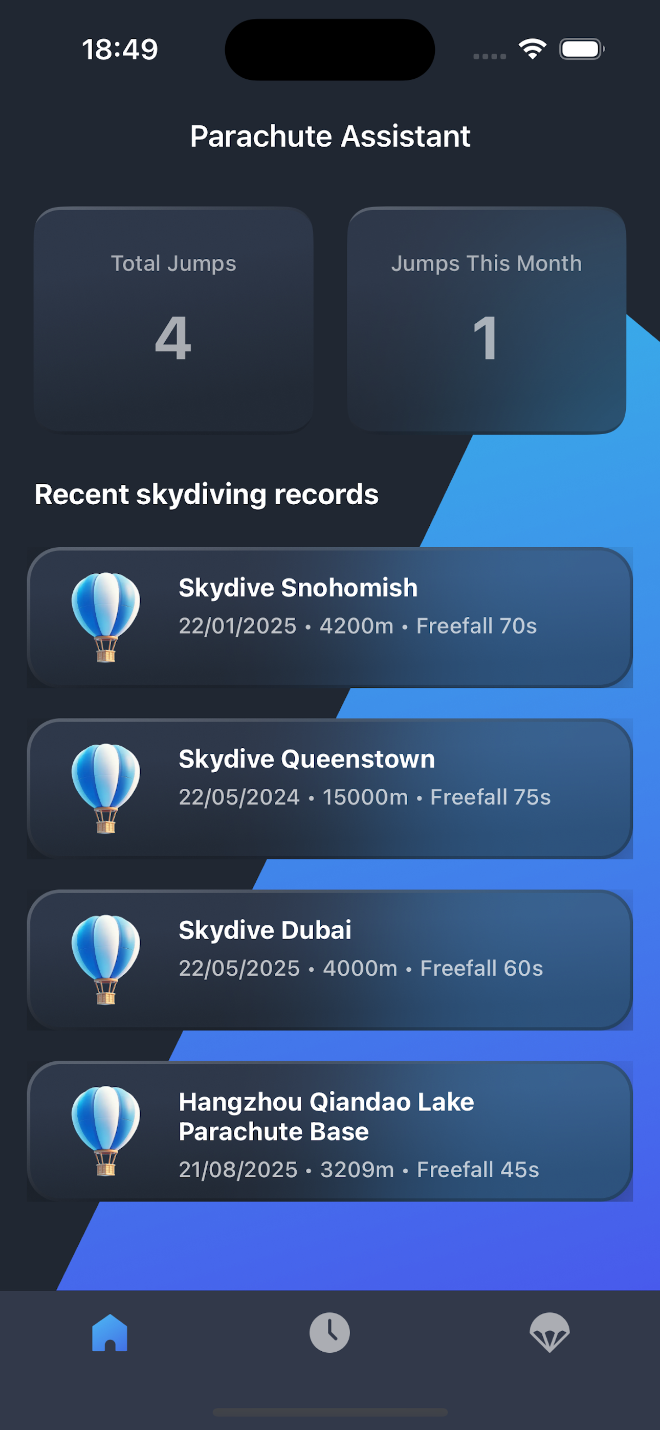 Maintenance tracking screen